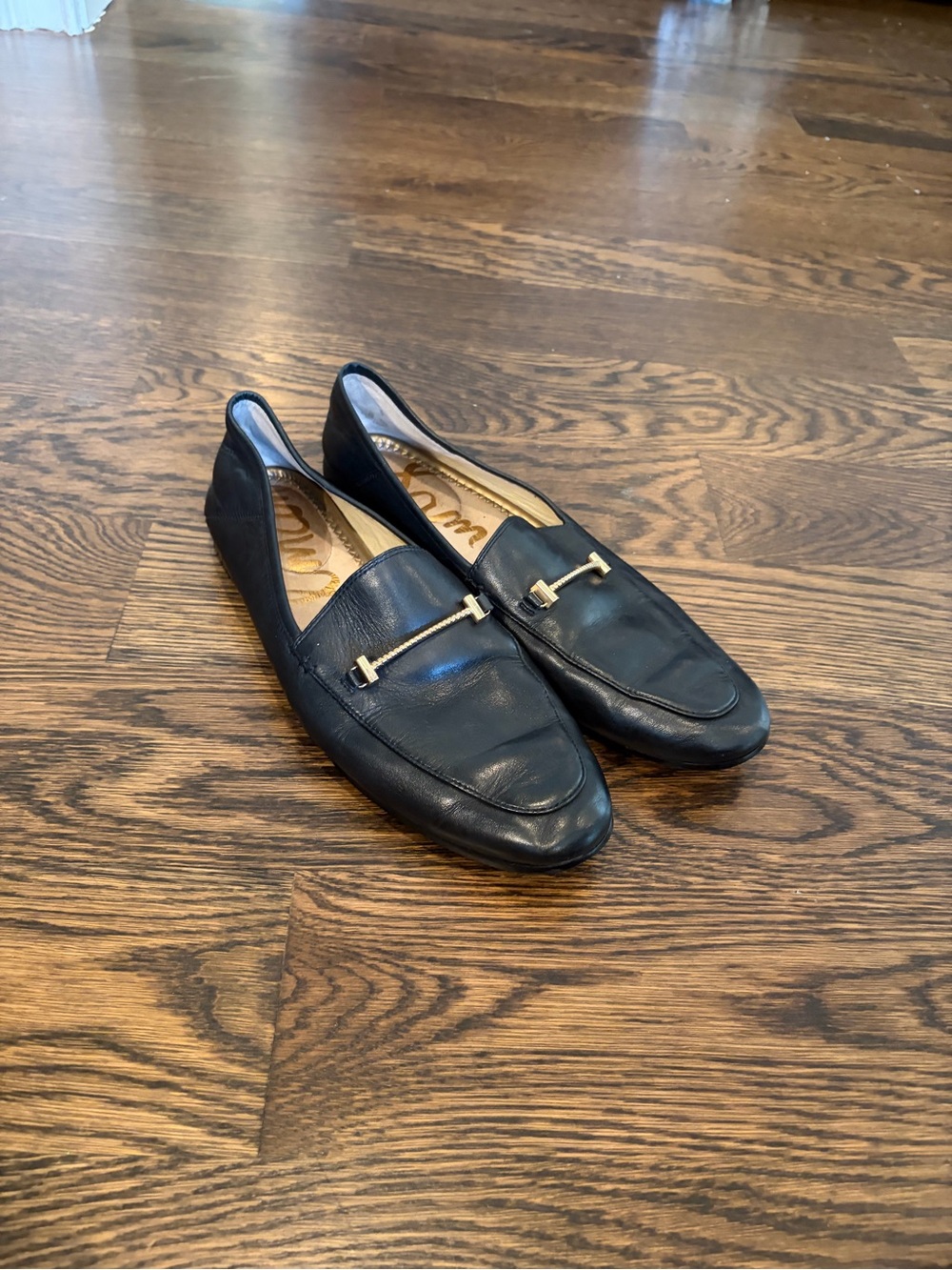 Sam Edelman Black Leather Loafers with Gold Bit